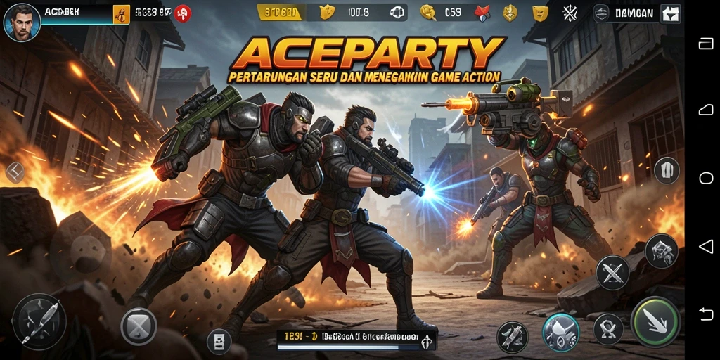 Tampilan gameplay ACEPARTY yang mendebarkan dan penuh aksi.