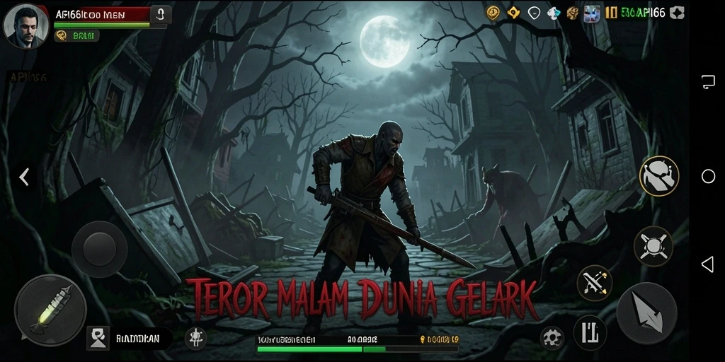 Screenshot gameplay API66 menunjukkan ketegangan di dalam kegelapan.