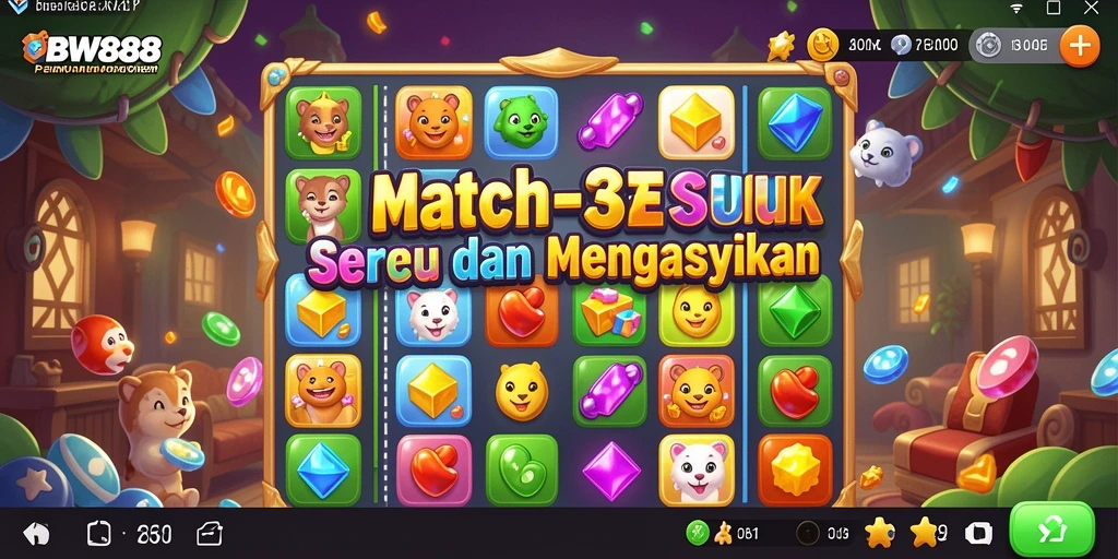 Screenshot gameplay BW888 menampilkan momen mencocokkan permata yang seru.