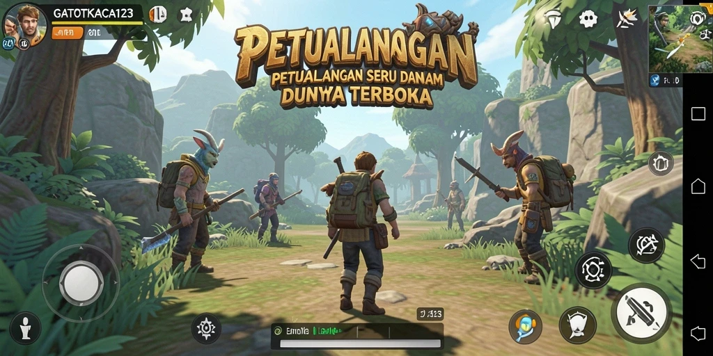 Screenshot GATOTKACA123 menunjukkan petualangan seru di dunia terbuka.
