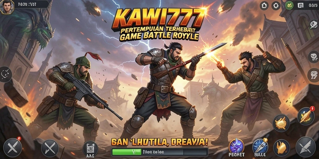 Tampilan intens pertempuran dalam game KAWI777 Battle Royale.