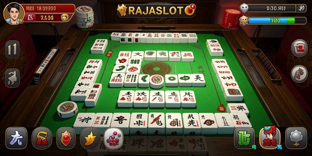 Tampilan menarik dari gameplay RAJASLOTO yang menampilkan ubin Mahjong.